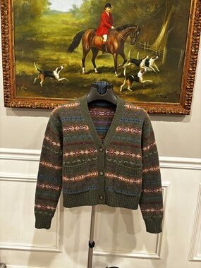 Polo Ralph Lauren Olive Green Fair Isle Wool-Blend Cardigan